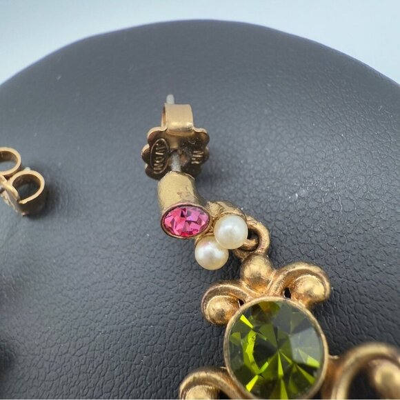 Avon Vintage Bronzy Gold and Green Floral Dangle Earrings - Picture 9 of 11